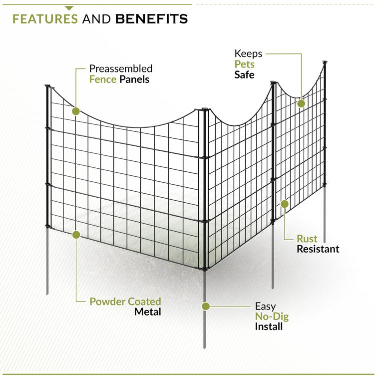 25in Black Metal Wire Zippity Garden Fence